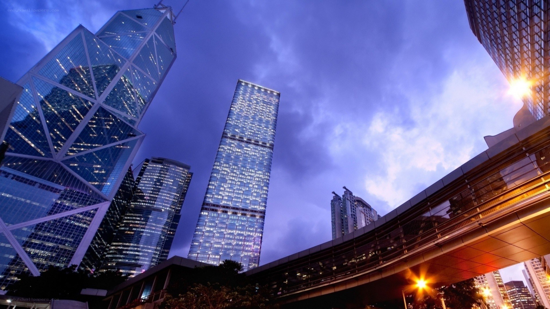 skyscrapers at dusk