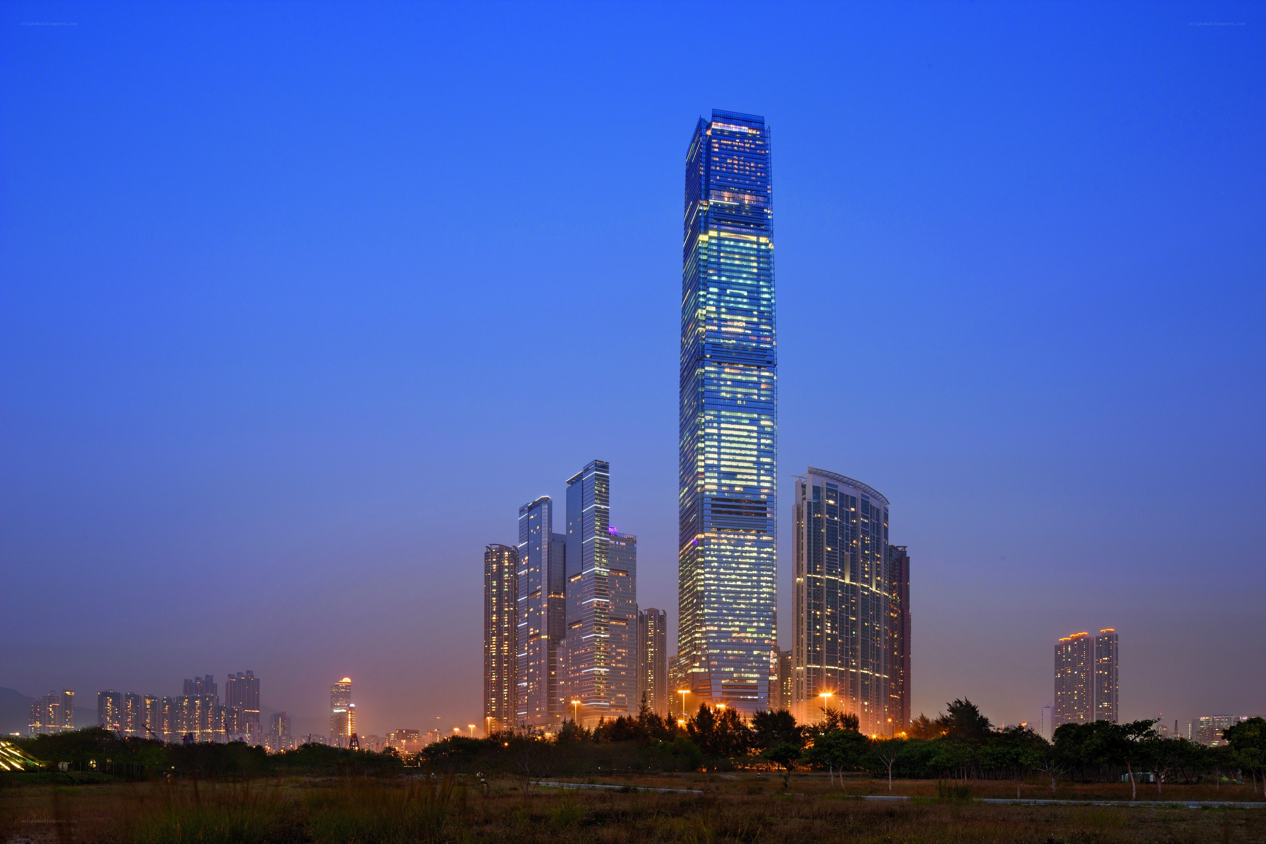 skyscrapers at dusk