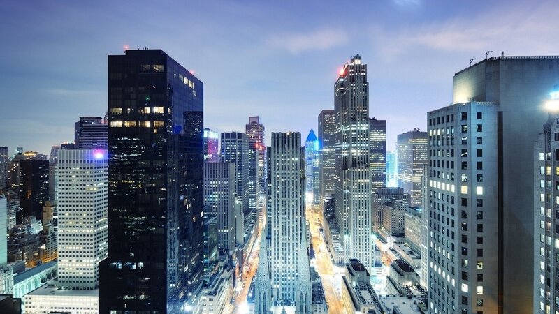 Skyscrapers at Dusk — Blue, Calm, Night