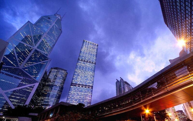 Skyscrapers at Dusk — Blue, Dramatic, Night, Photograph, Skyline