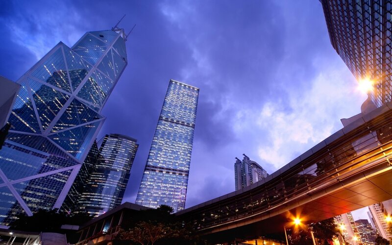 Skyscrapers at Dusk — Blue, Dramatic, Night, Photograph