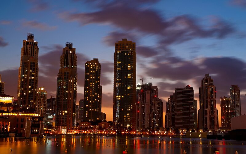 Skyscrapers at Dusk — Blue, Dramatic, Sunset, Photograph, Buildings