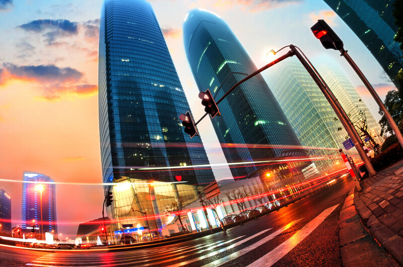 Skyscrapers at Dusk — Blue, Dramatic, Sunset