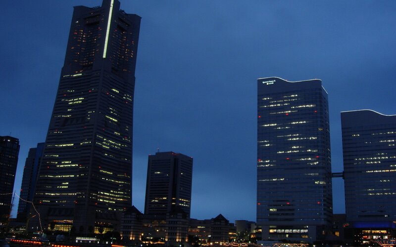 skyscrapers at dusk in japan