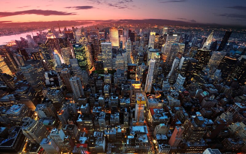 Skyscrapers at Dusk — Purple, Dramatic