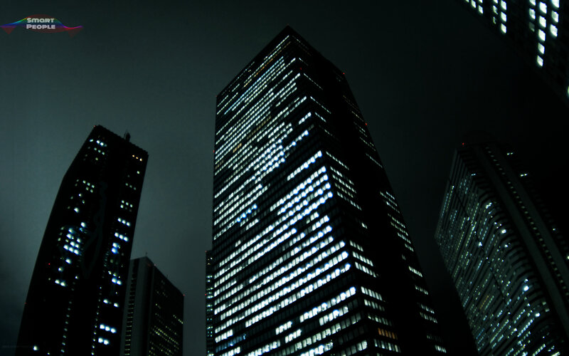 skyscrapers at night