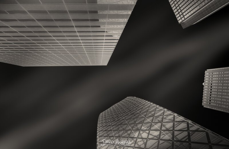 Skyscrapers at Night — Black, Dramatic, Photograph, Buildings, Sky
