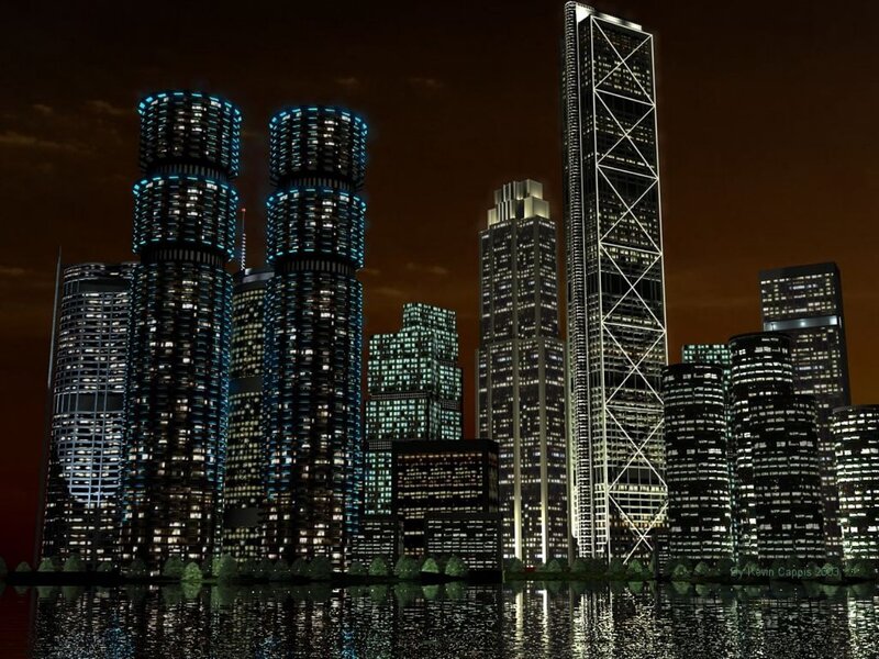 Skyscrapers at Night — Black