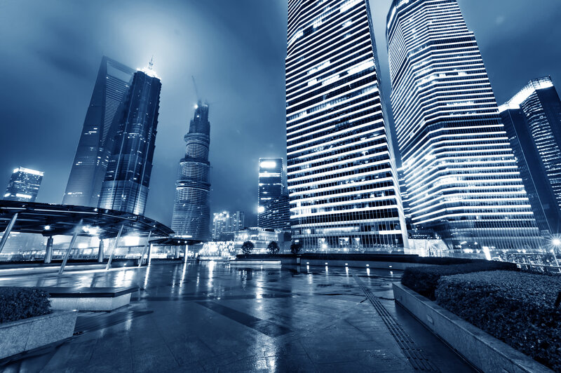 Skyscrapers at Night — Blue, Dramatic, Photograph, Buildings