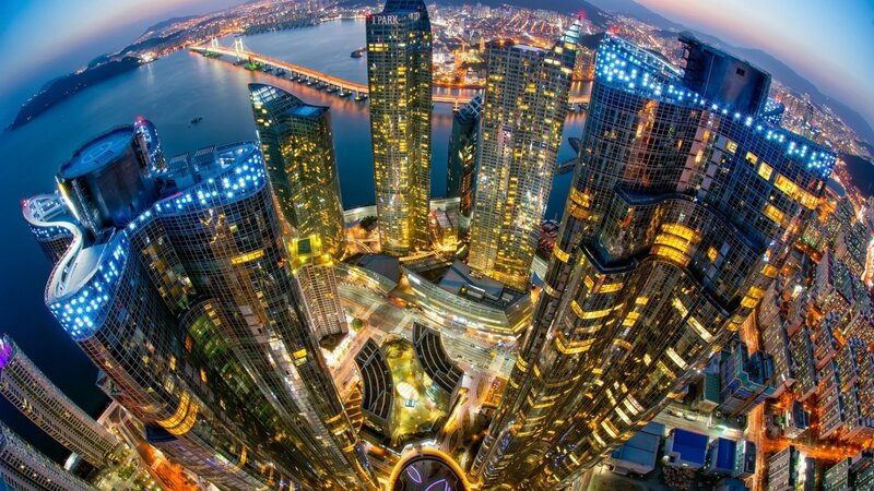 Skyscrapers at Night — Blue, Dramatic, Photograph, City