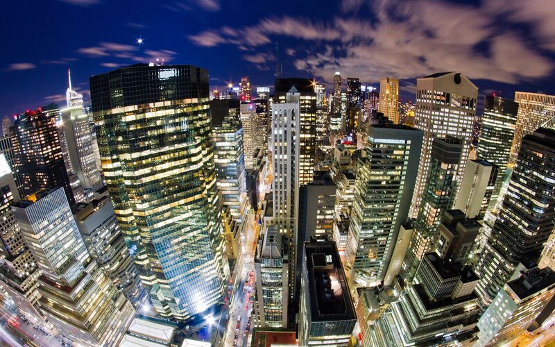 Skyscrapers at Night — Blue, Dramatic