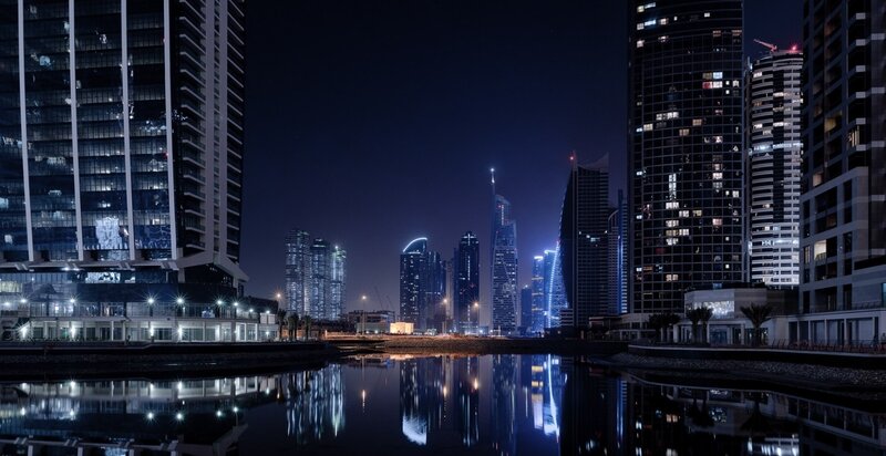 Skyscrapers at Night — Blue, Serene