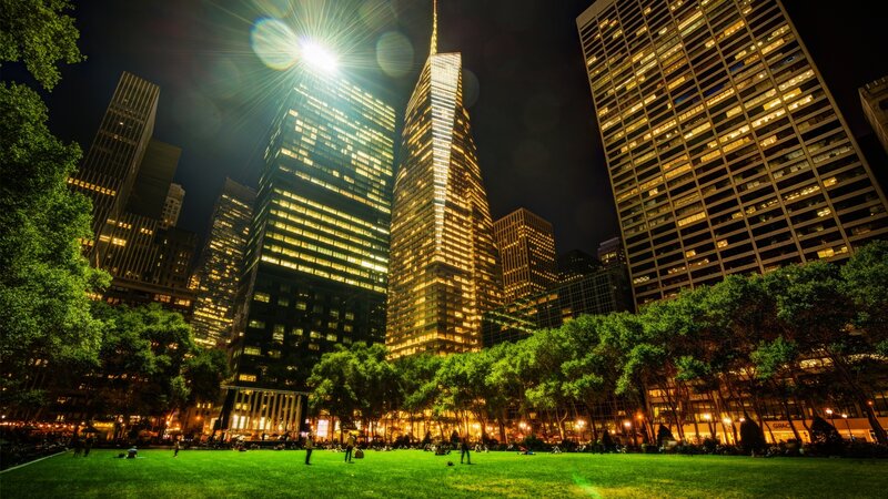 Skyscrapers at Night — Green