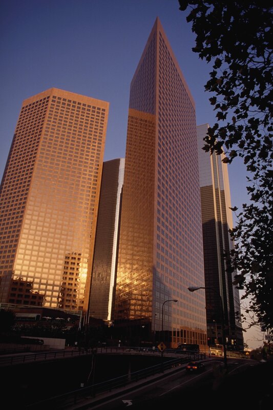 skyscrapers at sunset