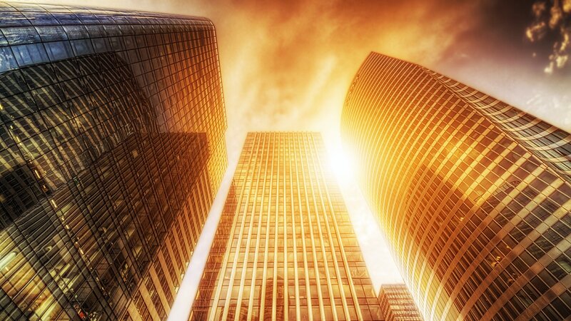 skyscrapers at sunset