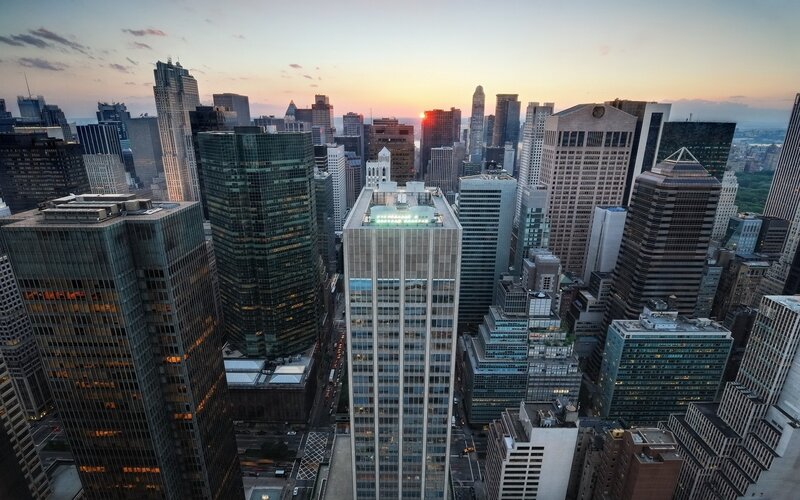 Skyscrapers at Sunset — Orange, Dramatic