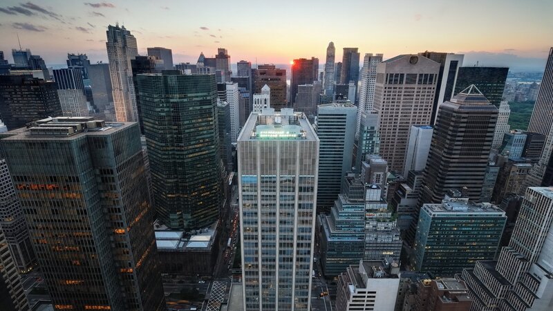 Skyscrapers at Sunset — Orange, Serene, Photograph