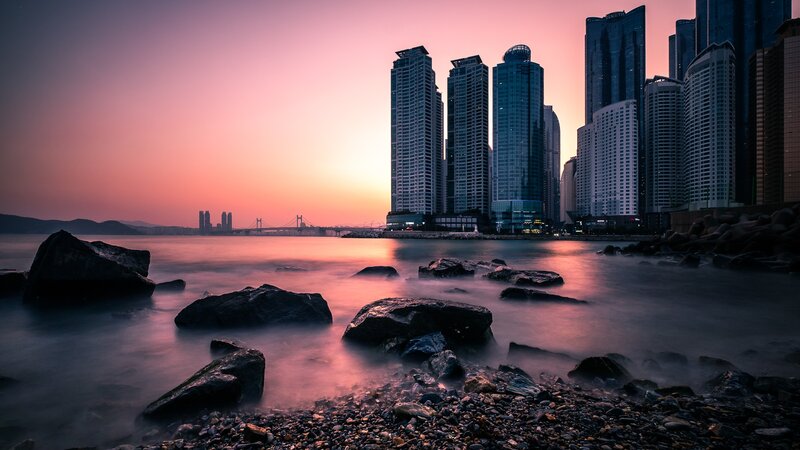 Skyscrapers at Sunset — Pink