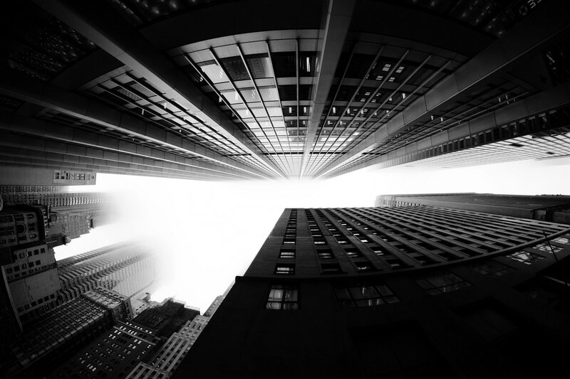 Skyscrapers from Below — Black, Dramatic, Photograph, Buildings, Sky