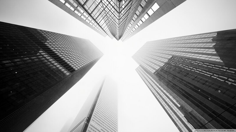 Skyscrapers from Below — Black, Dramatic, Photograph, Buildings