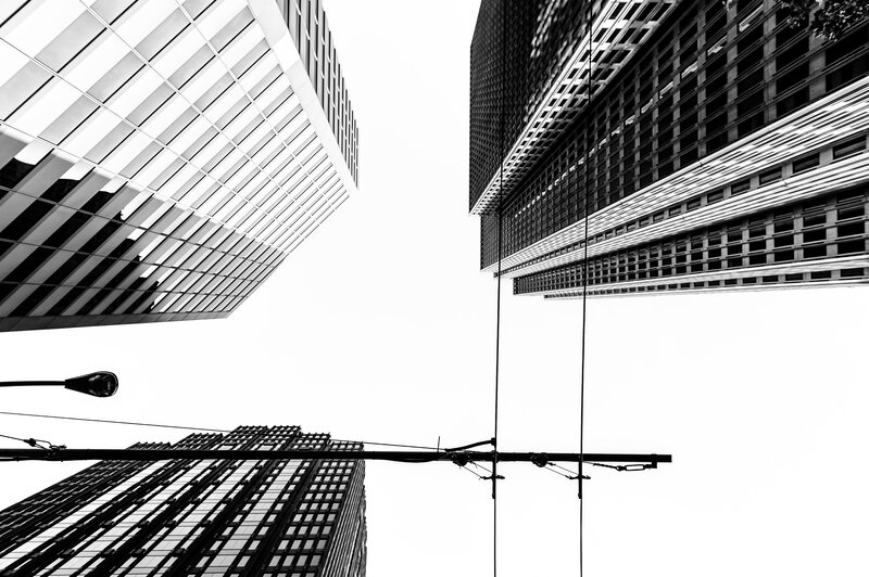Skyscrapers from Below — Black, Dramatic