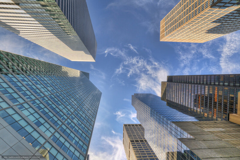 Skyscrapers from Below — Blue, Dramatic, Afternoon, Photograph, Sky