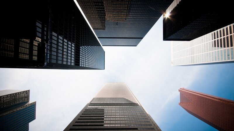 Skyscrapers from Below — Blue, Dramatic, Afternoon, Photograph