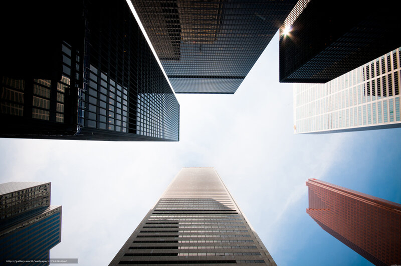 Skyscrapers from Below — Blue, Dramatic, Afternoon