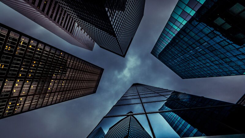 Skyscrapers from Below — Blue, Dramatic, Night