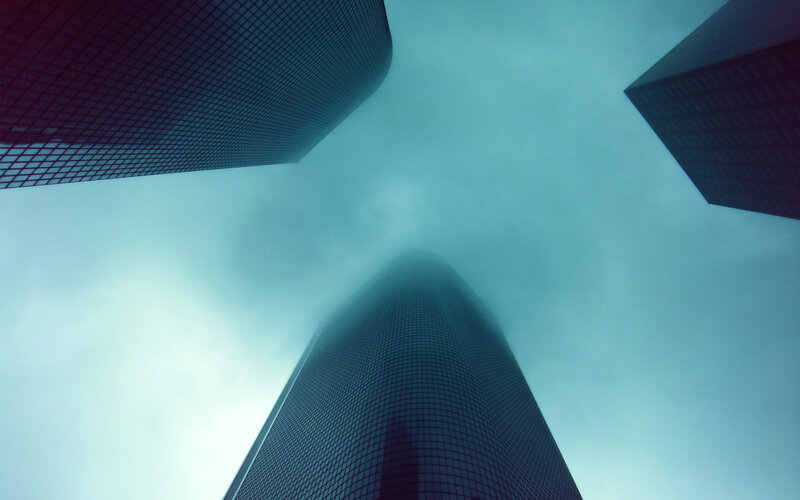 Skyscrapers from Below — Blue, Dramatic, Photograph, Sky, Clouds