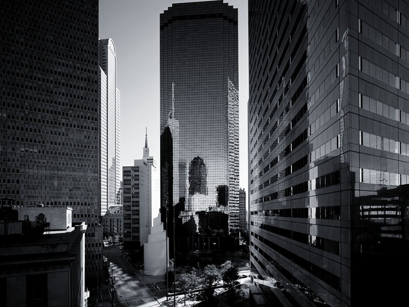 Skyscrapers in City — Black, Dramatic, Afternoon, Photograph, Buildings, Street