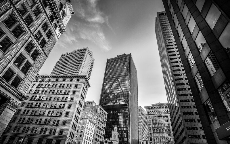 Skyscrapers in City — Black, Dramatic, Afternoon, Photograph, Buildings
