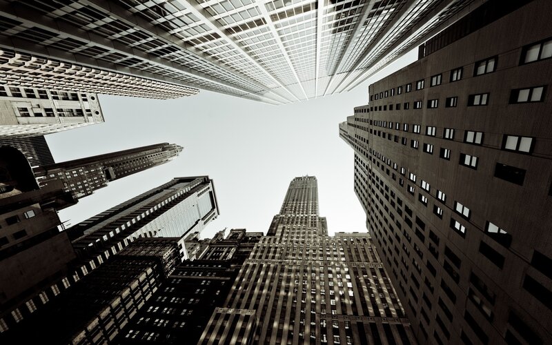 Skyscrapers in City — Black, Dramatic, Photograph, Buildings