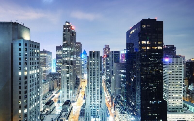 Skyscrapers in City — Blue, Dramatic, Night