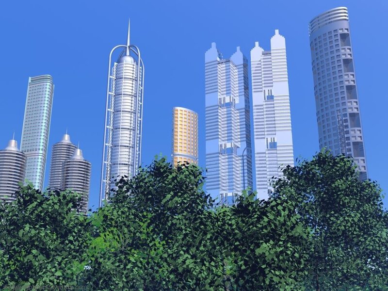 Skyscrapers in City — Blue, Serene, Afternoon, 3d Render