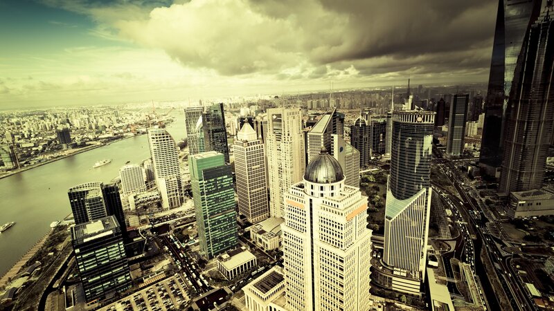 Skyscrapers in City — Gray, Dramatic, Afternoon, Photograph