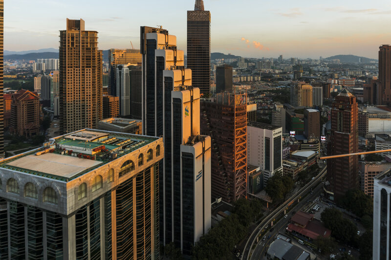 Skyscrapers in City — Orange, Dramatic, Sunset