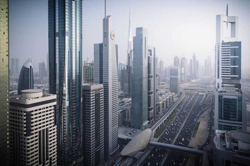 Skyscrapers in Dubai — Gray
