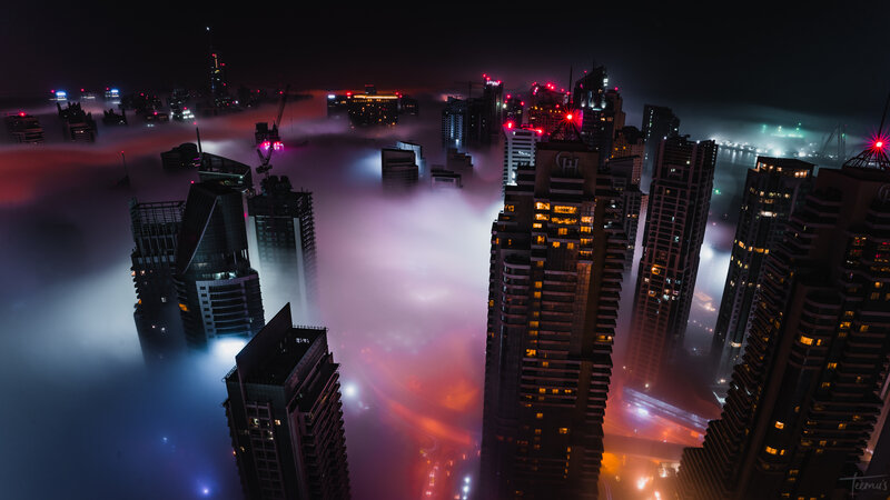Skyscrapers in Fog — Black, Dramatic