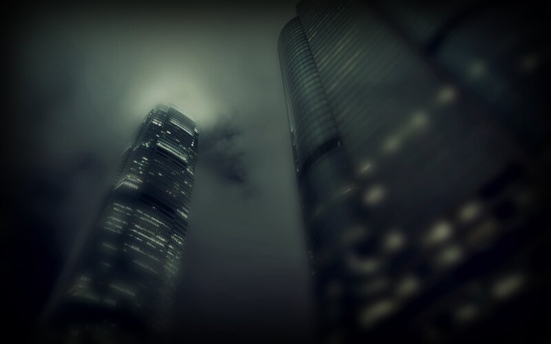 Skyscrapers in Fog — Gray, Dark