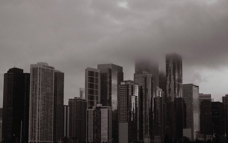 Skyscrapers in Fog — Gray, Dramatic, Morning