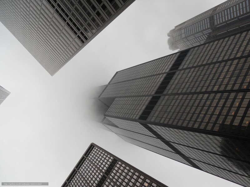 Skyscrapers in Fog — Gray, Dramatic, Photograph, Sky