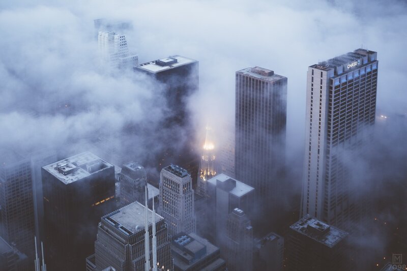 Skyscrapers in Fog — Gray, Misty