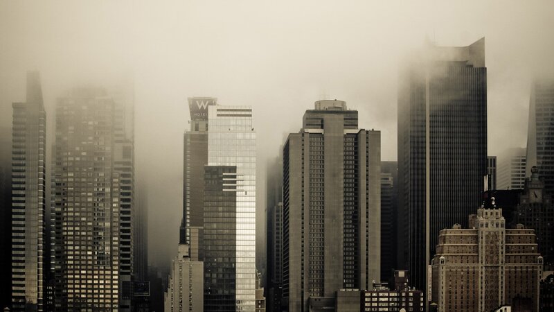 Skyscrapers in Fog — Gray, Moody