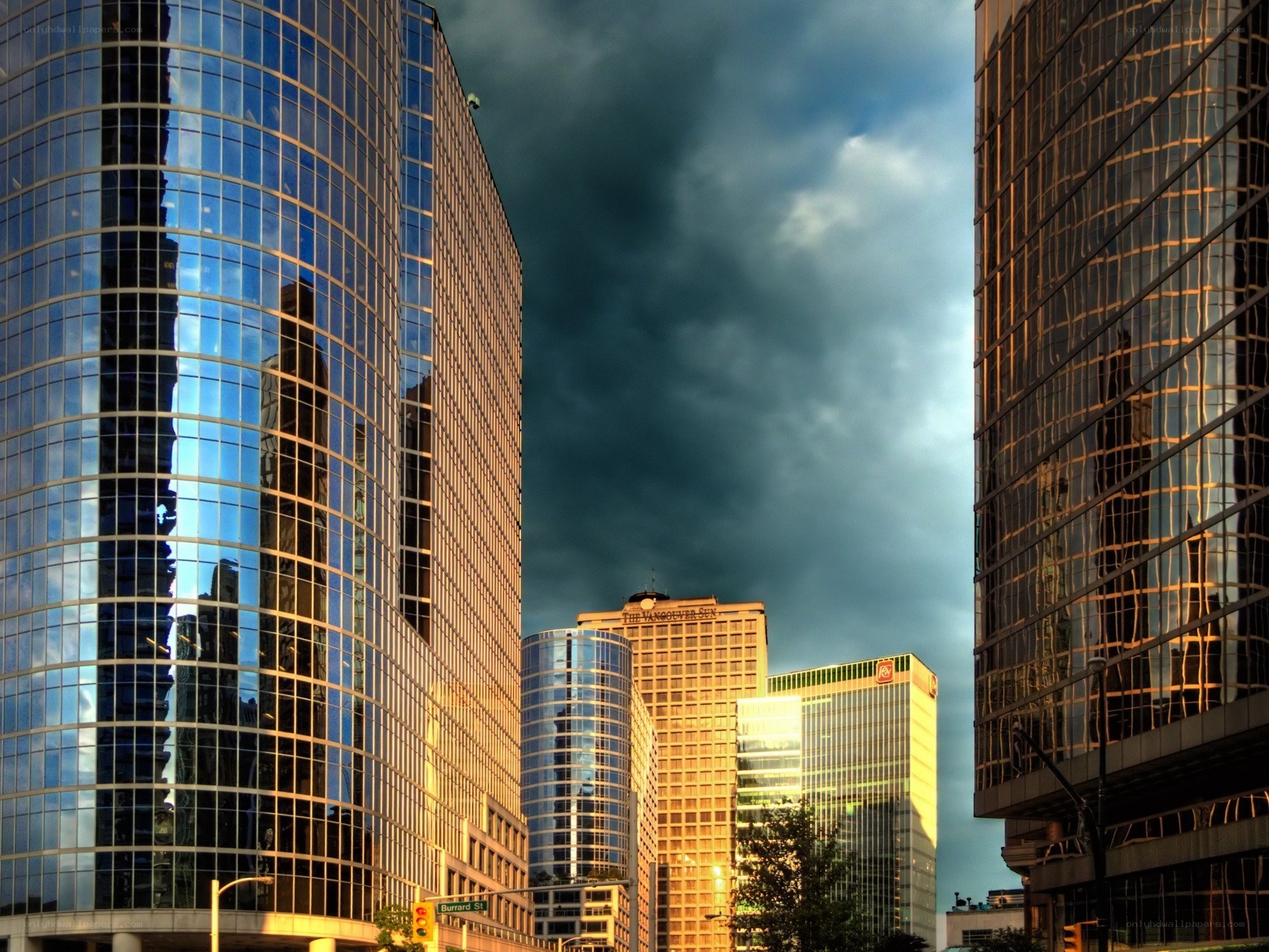 Skyscrapers under stormy sky