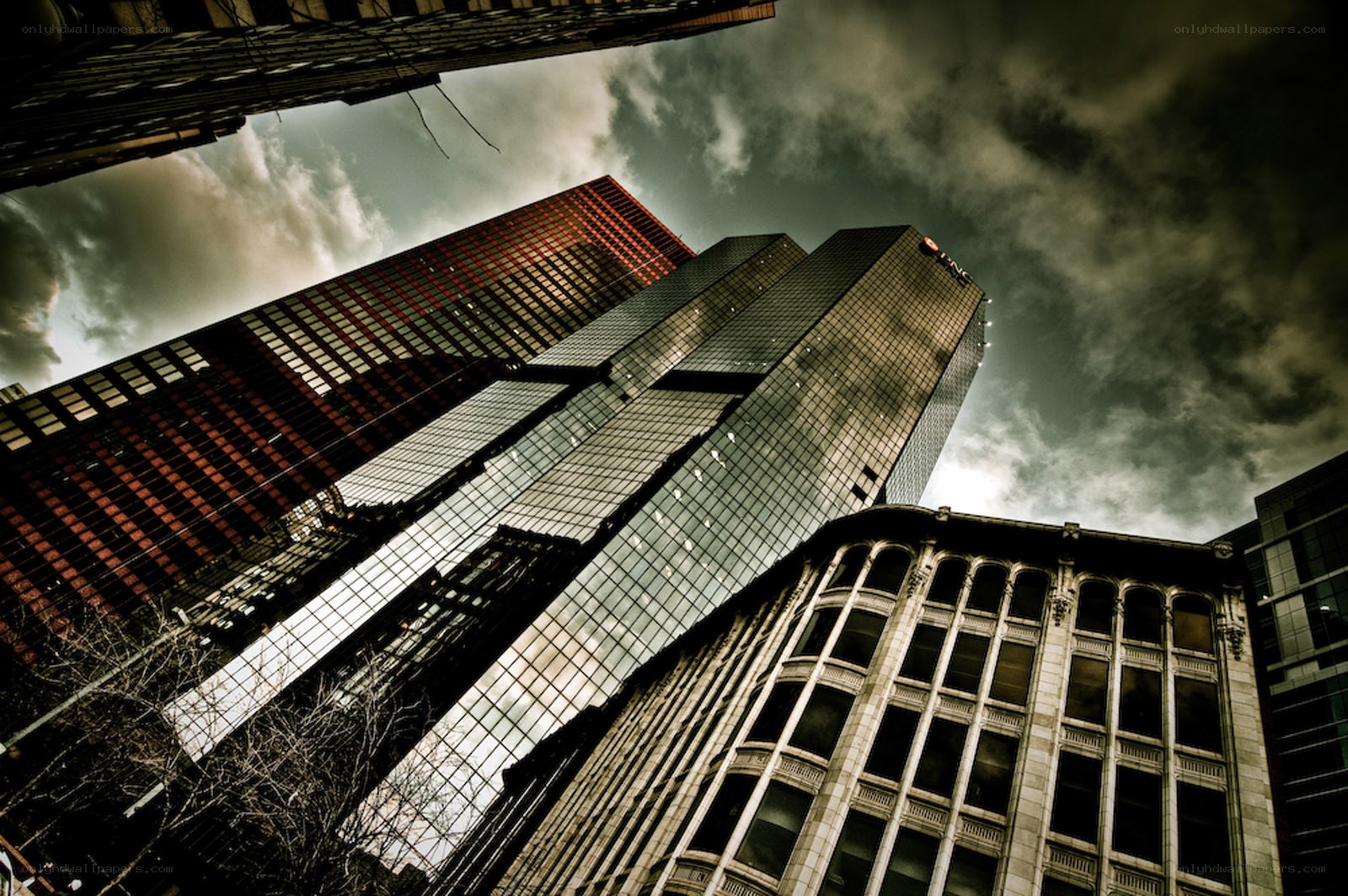 Skyscrapers under stormy sky