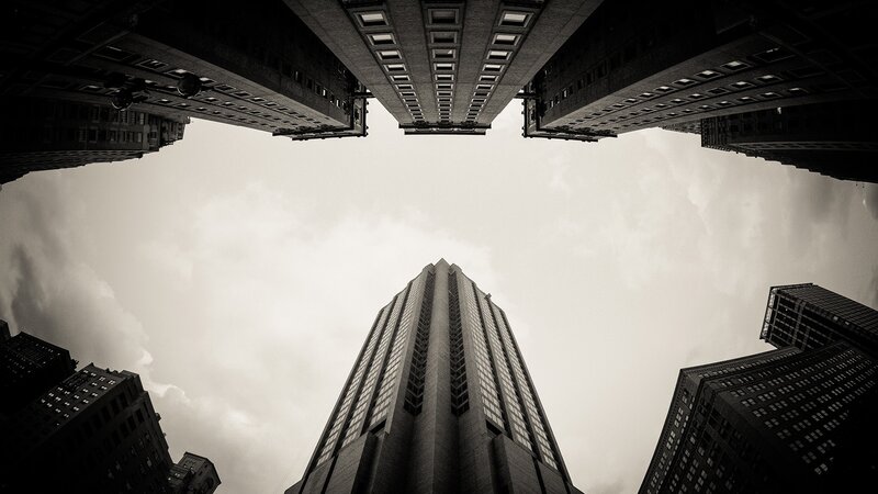 Skyscrapers Viewed from Below — Black, Dramatic