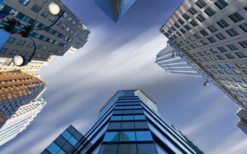 Skyscrapers Viewed from Below — Blue