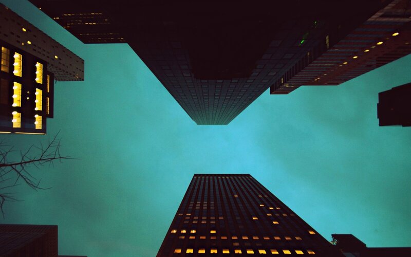 Skyscrapers Viewed from Below — Teal