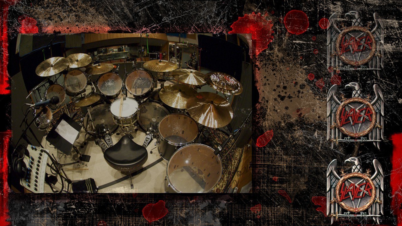 Slayer band logo with drum kit